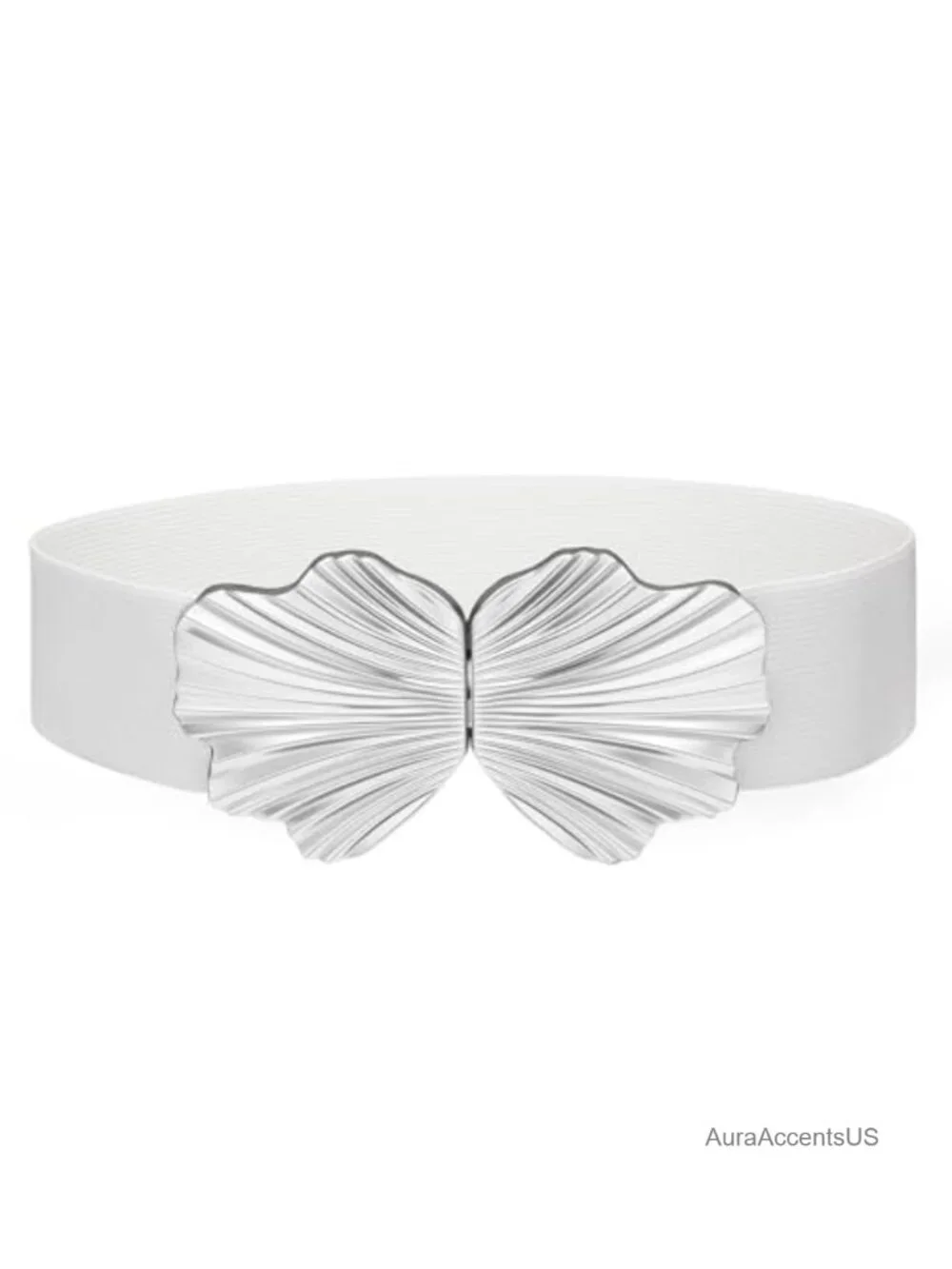 Wide Elastic Belt with Boho Shell Gold Buckle Stretchy Waist Belt for Dresses